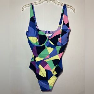 Sweaty Betty One Piece Colorblock Swimsuit Underwire Adjustable Straps 12 D/DD